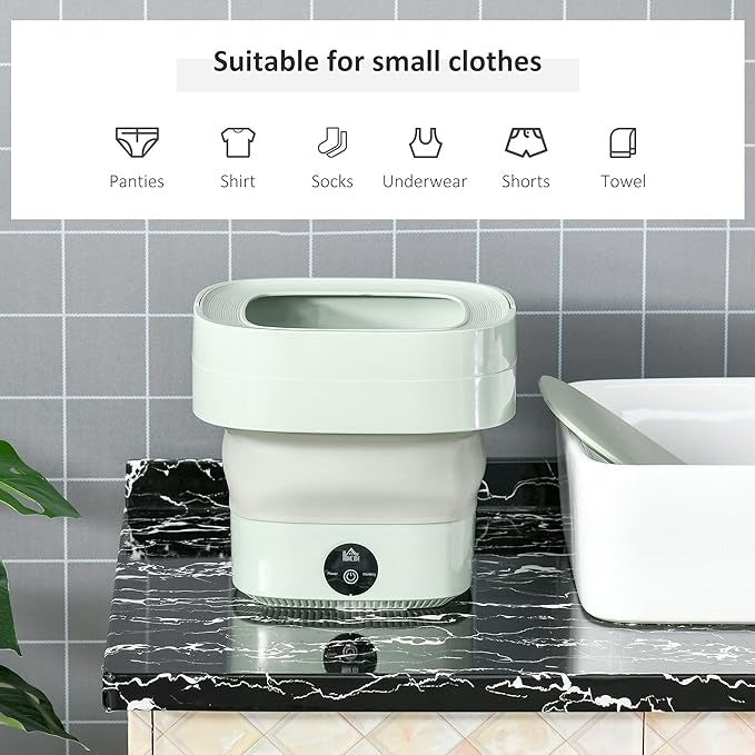 Foldable washing machine showing collapsible design – compact and expanded view