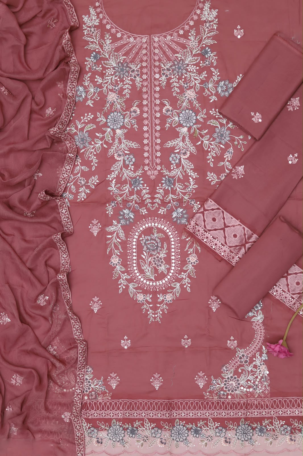 3Pc Premium Heavy Embroidered Lawn Unstitched Suit – Multi-Head Thread Embroidery | Summer Collection