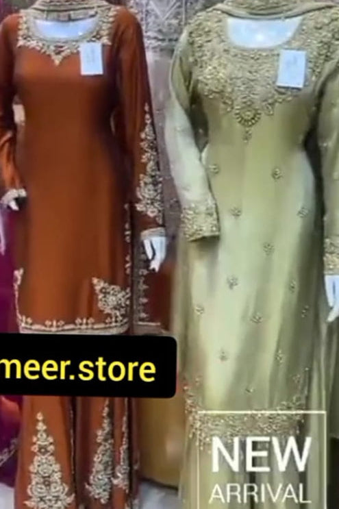 Golden Beige Embroidered Suit – Full Embroidery All-Over View