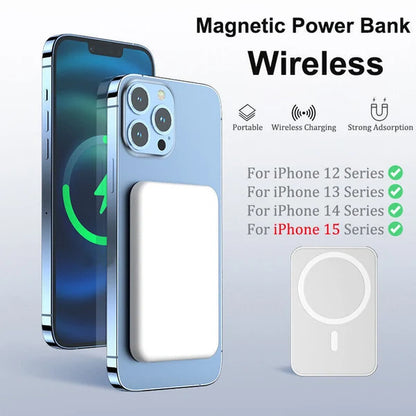 Magnetic Wireless Power Bank – Compatible with iPhone 12 13 14 15 Series – Strong Magnetic Adsorption