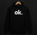 ok. Black Hoodie – Front View on Hanger