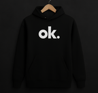 ok. Black Hoodie – Front View on Hanger