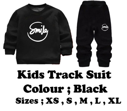Smile Kids Track Suit Black – Product Flat Lay with Size Info