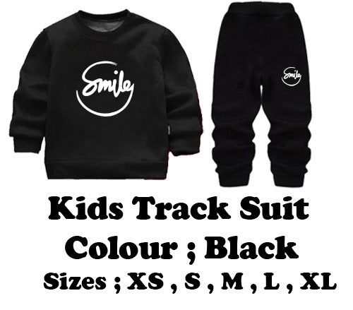 Smile Kids Track Suit Black – Product Flat Lay with Size Info