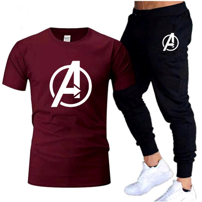Avengers Track Suit – Red T-Shirt with Black Jogger – Flat Lay
