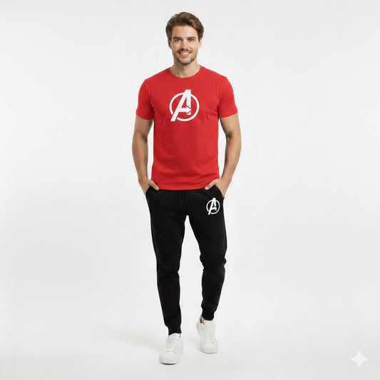Avengers Track Suit – Navy Blue T-Shirt with Black Jogger – Model Wearing