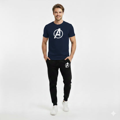 Avengers Track Suit – Blue T-Shirt with Black Jogger – Flat Lay