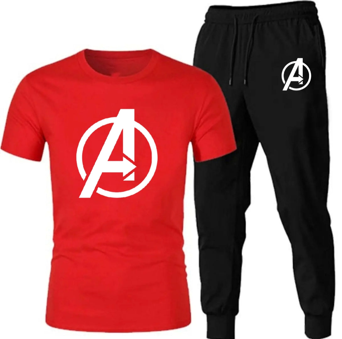 Avengers Track Suit – Red T-Shirt Model Wearing