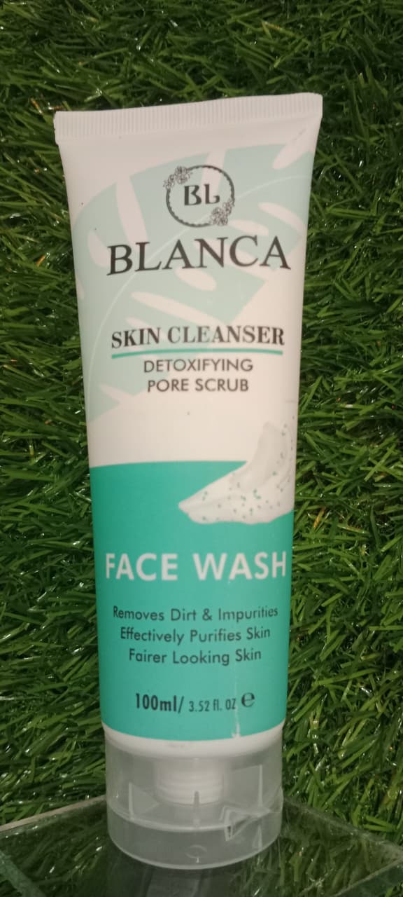 Blanca Skin Cleanser Face Wash 100ml standing on green grass surface – outdoor lifestyle shot