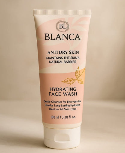 Blanca Anti Dry Skin Hydrating Face Wash 100ml clean product shot on beige background