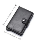 RFID card holder wallet open showing aluminum ejector tray
