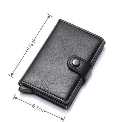 RFID card holder wallet open showing aluminum ejector tray