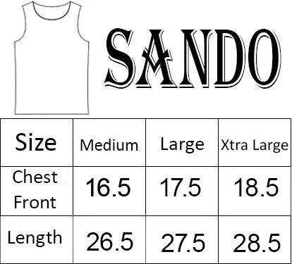 Sando size chart medium large XL chest front and length measurements
