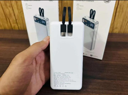 Premium 66W 20000mAh Power Bank – Back View with Built-in Type-C & Lightning Cables
