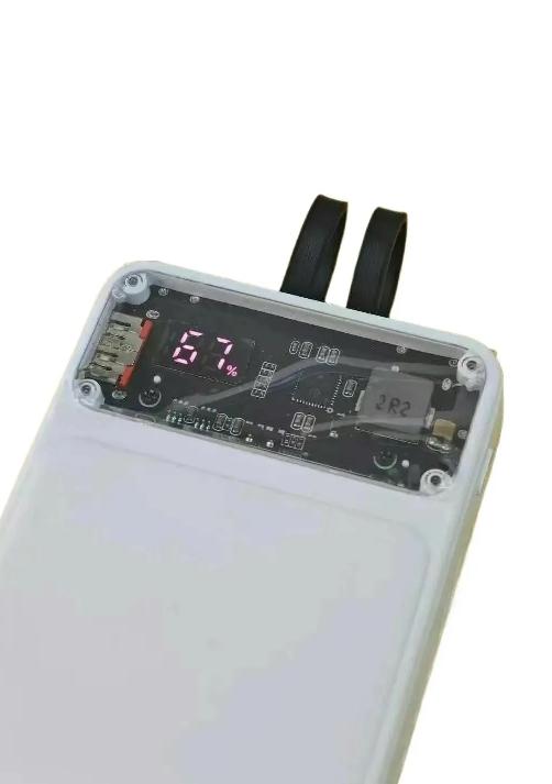 Premium 66W Power Bank – Digital Display Showing 67% Battery – Built-in Flat Ribbon Cables