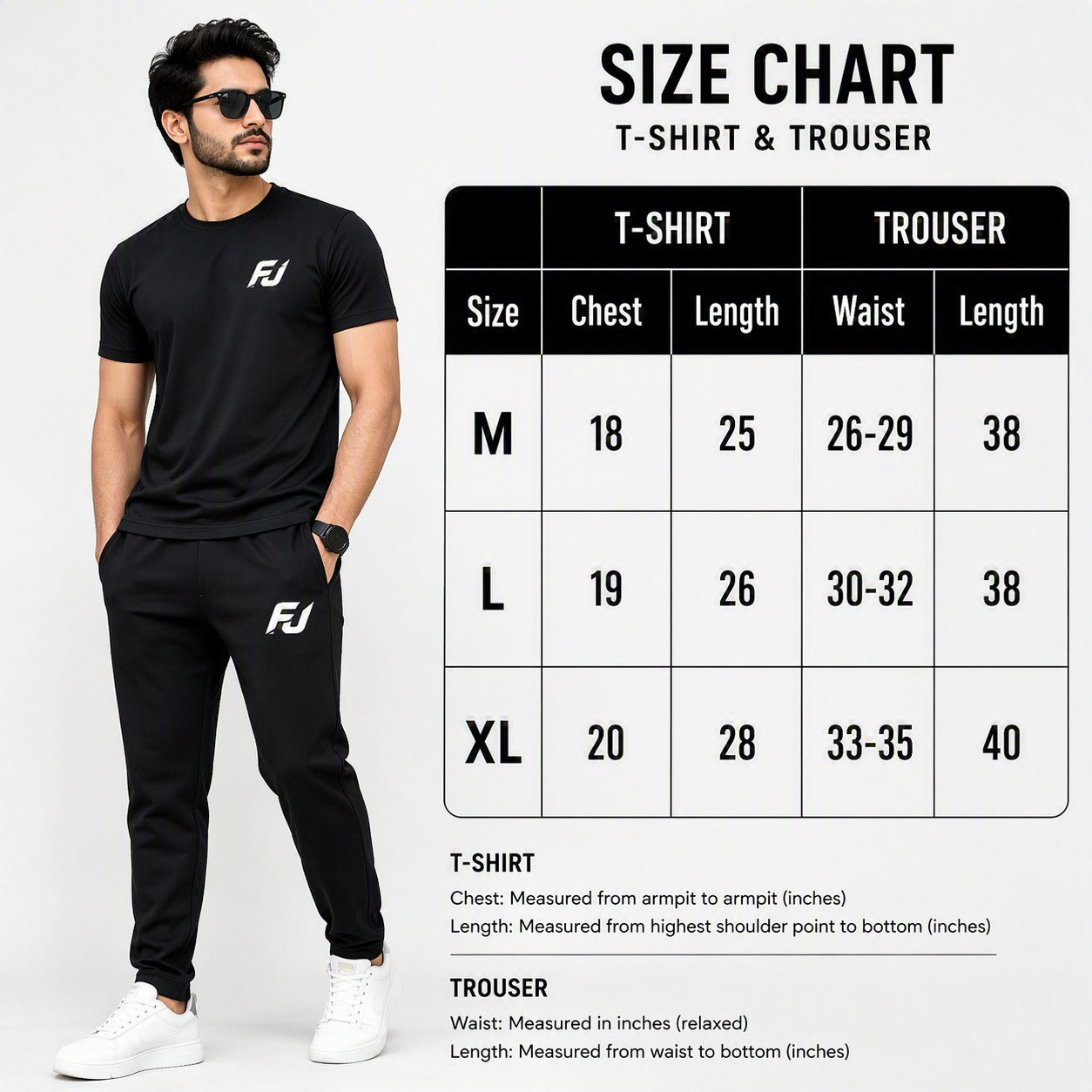 Gray angel wings print t-shirt with black jogger tracksuit on hangers