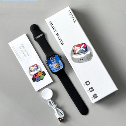 S12 Max Smart Watch with grey strap and box