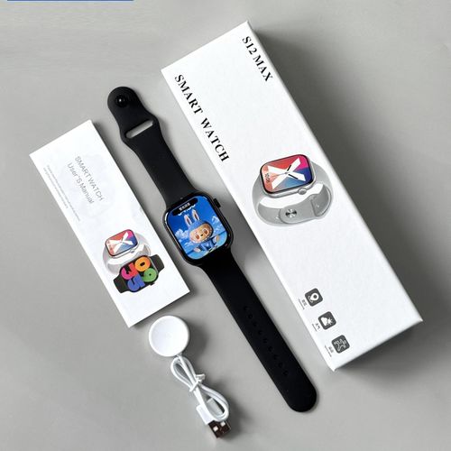 S12 Max Smart Watch with grey strap and box