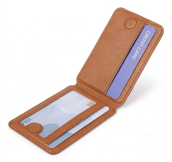 Mobile Magnetic Card Holder Wallet with Box – Slim 3 Card Slots, Transparent ID Slot, Lightweight Phone Wallet - Brown