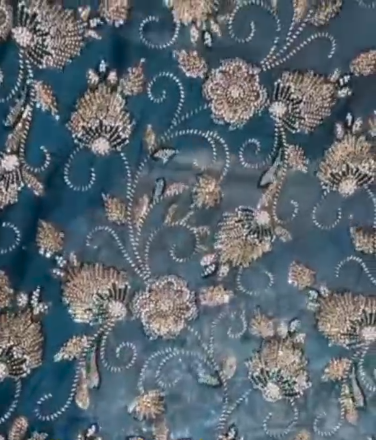 Teal Bridal Lehenga – Katdana & Crystal Beadwork Close Up