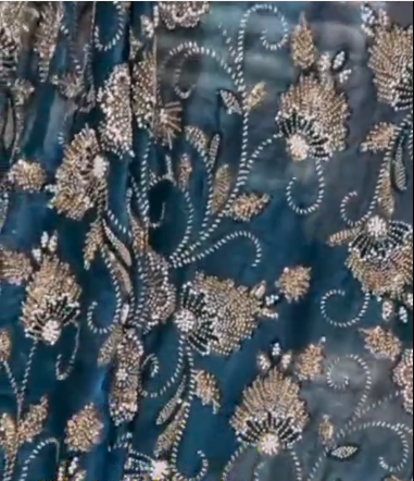 Teal Bridal Lehenga – Pearl & Sequin Embroidery Detail