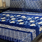 King Size Fleece Bed Sheet - Geometric Squares Navy Blue White with 2 Pillow Covers