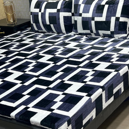 King Size Fleece Bed Sheet - Design 7 with 2 Pillow Covers