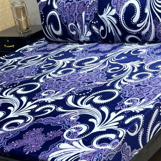 King Size Fleece Bed Sheet - Design 9 with 2 Pillow Covers