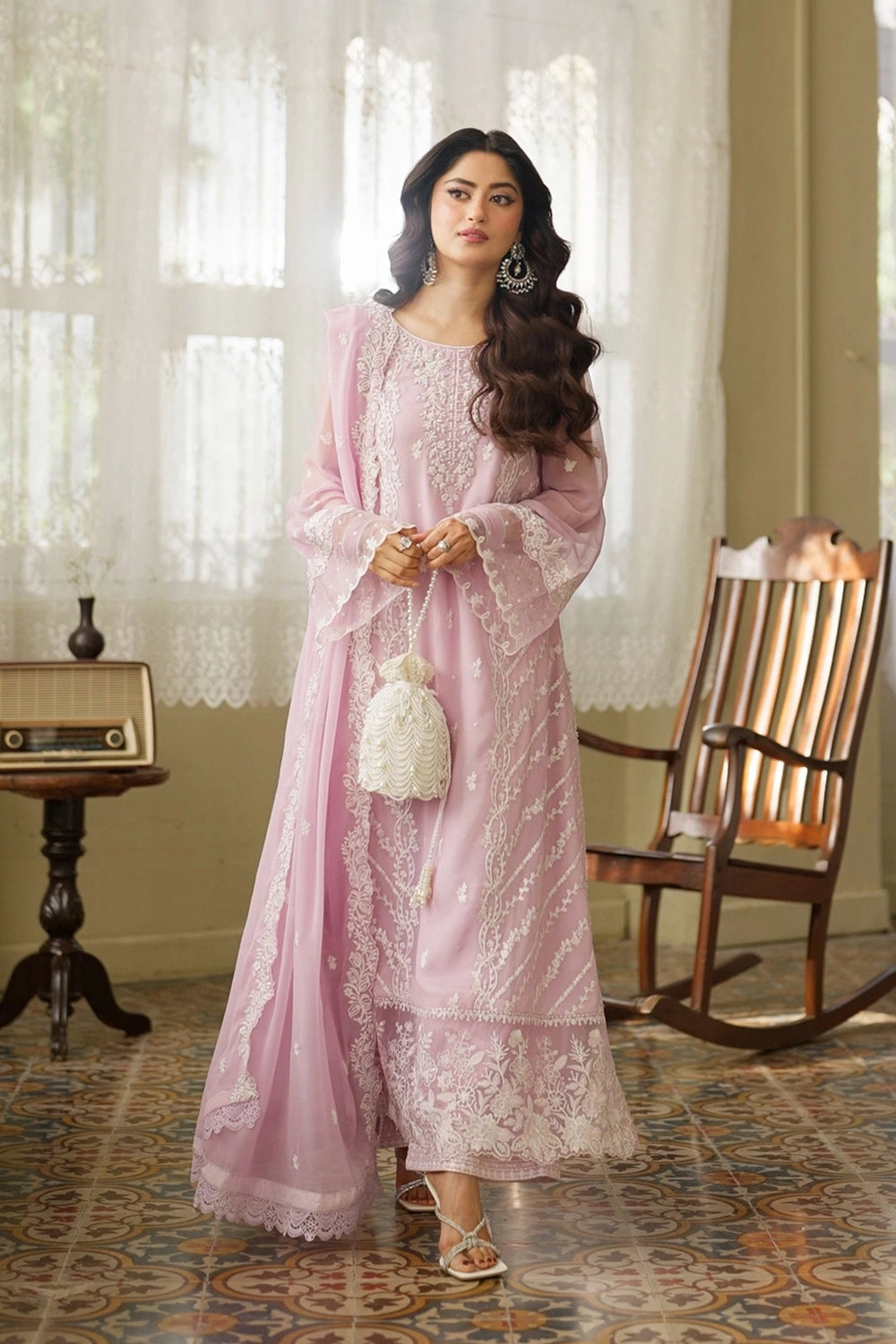 3pc Unstitched Organza Suit - Full Suit Flat Lay with Labels