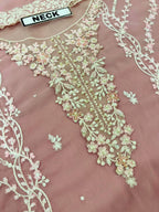 3pc Unstitched Organza Suit - Front Border Cut Work Detail
