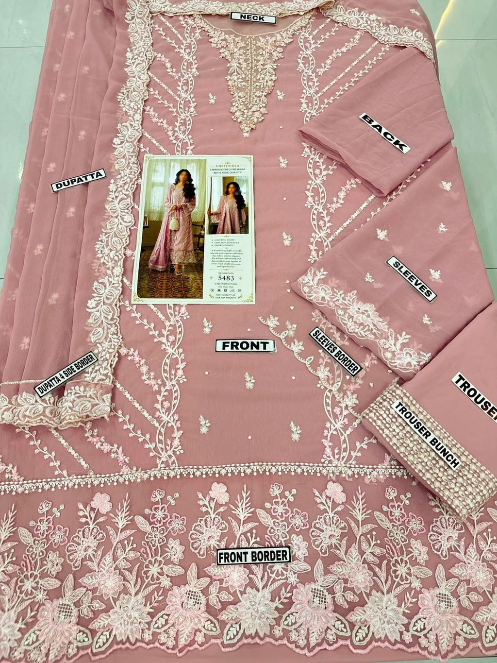 3pc Unstitched Organza Suit - Dupatta 4 Side Border Detail