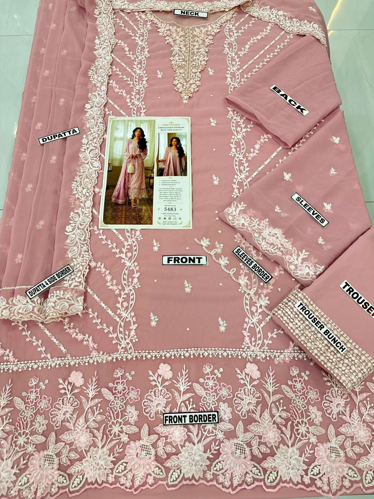 3pc Unstitched Organza Suit - Dupatta 4 Side Border Detail