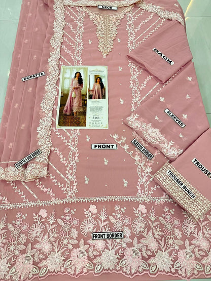 3pc Unstitched Organza Suit - Dupatta 4 Side Border Detail
