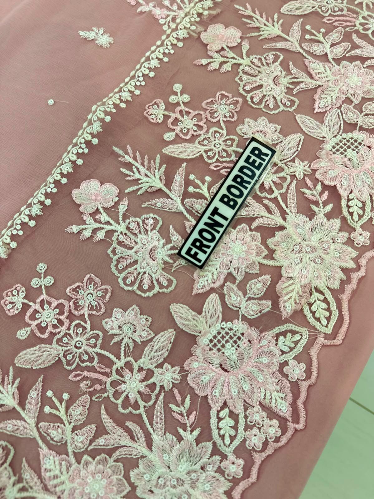 3pc Unstitched Organza Suit - Dupatta Close Up