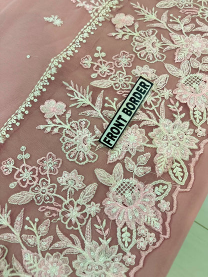 3pc Unstitched Organza Suit - Dupatta Close Up