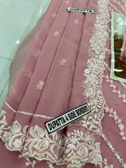 3pc Unstitched Organza Suit - Trouser Bunch Shamoz Silk