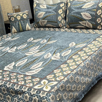 4Pc Velvet Jaquard Bedsheet - Brown Floral