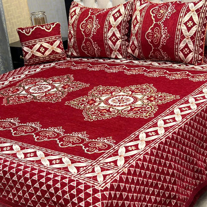 4Pc Velvet Jaquard Bedsheet - Royal Blue Floral