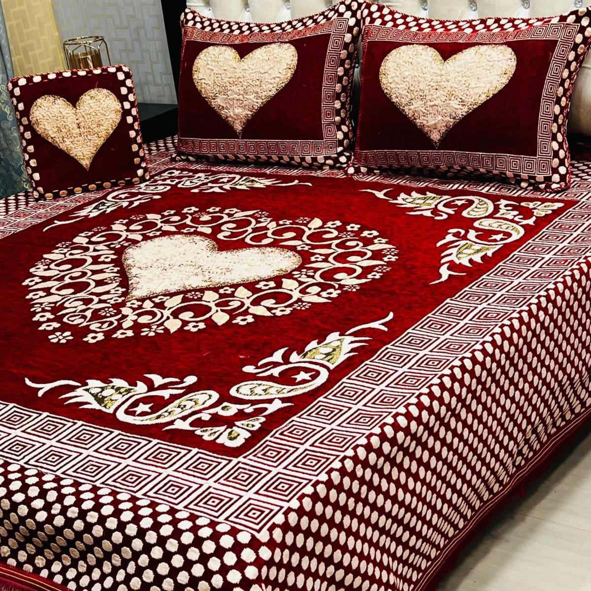 4Pc Velvet Jaquard Bedsheet - Design 7