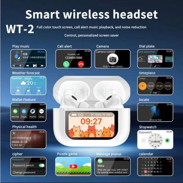 A9 Pro Smart Wireless Earbuds - White LED Touch Screen Case Features Overview