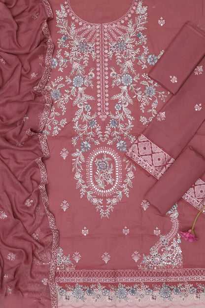 3Pc Premium Heavy Embroidered Lawn Unstitched Suit – Multi-Head Thread Embroidery | Summer Collection