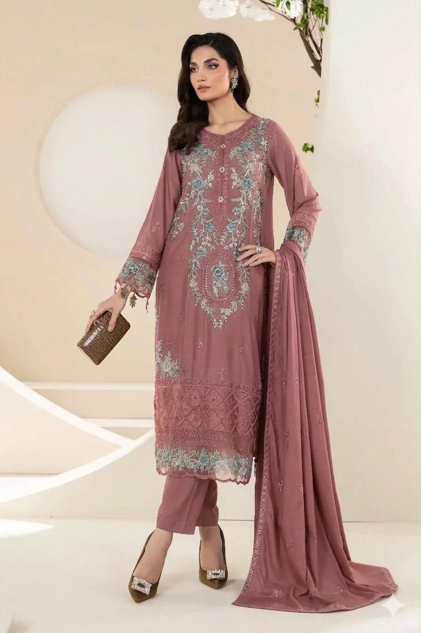 3Pc Premium Heavy Embroidered Lawn Unstitched Suit – Multi-Head Thread Embroidery | Summer Collection