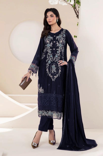 3Pc Heavy Embroidered Lawn Suit - Mint Ice Blue Model Shot Full Length