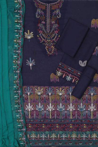 3Pc Heavy Embroidered Lawn Suit - Mint Blue Sleeve Embroidery Detail