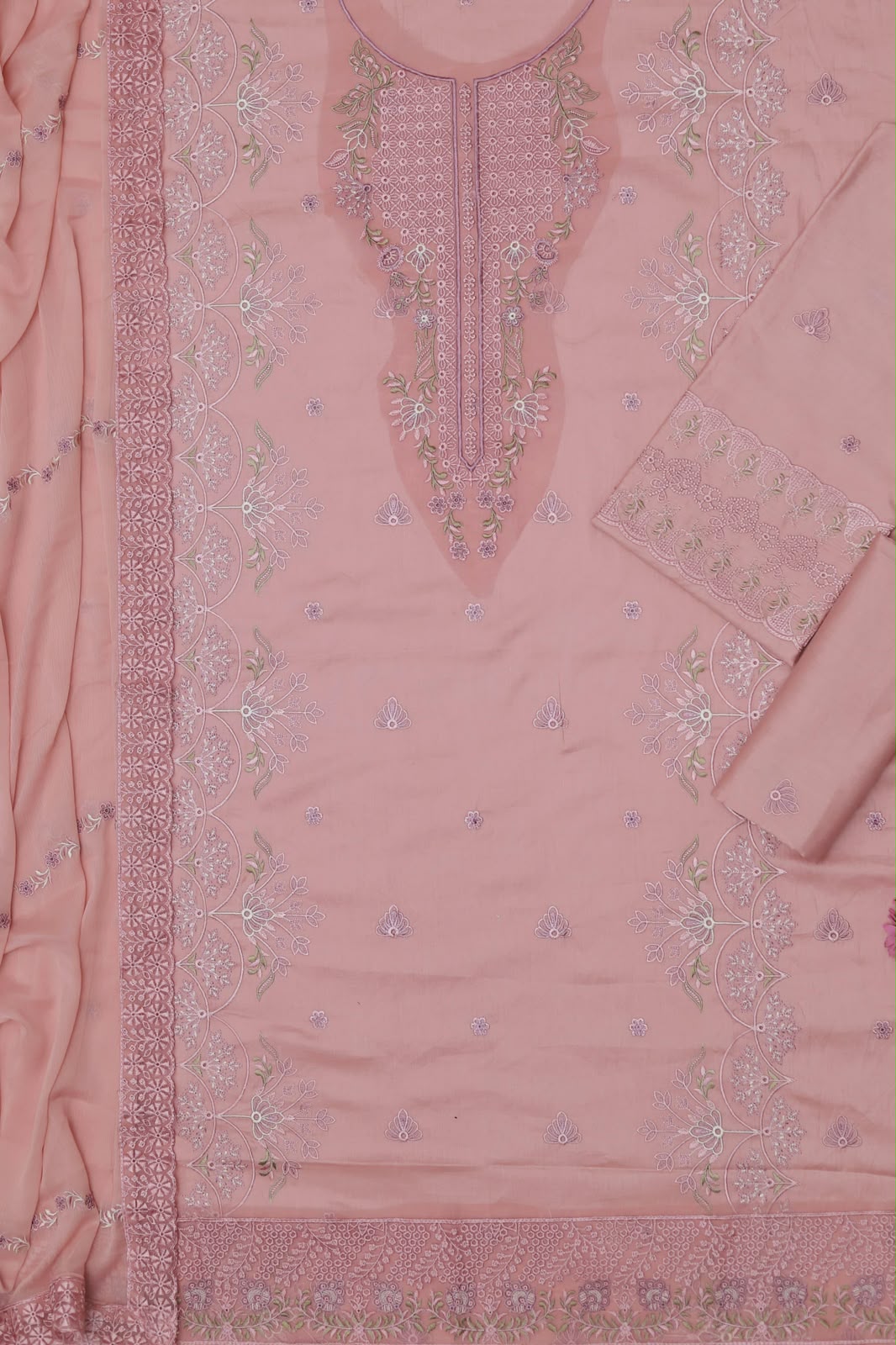 3Pc Heavy Embroidered Lawn Suit - Navy Blue Embroidery Detail Close Up