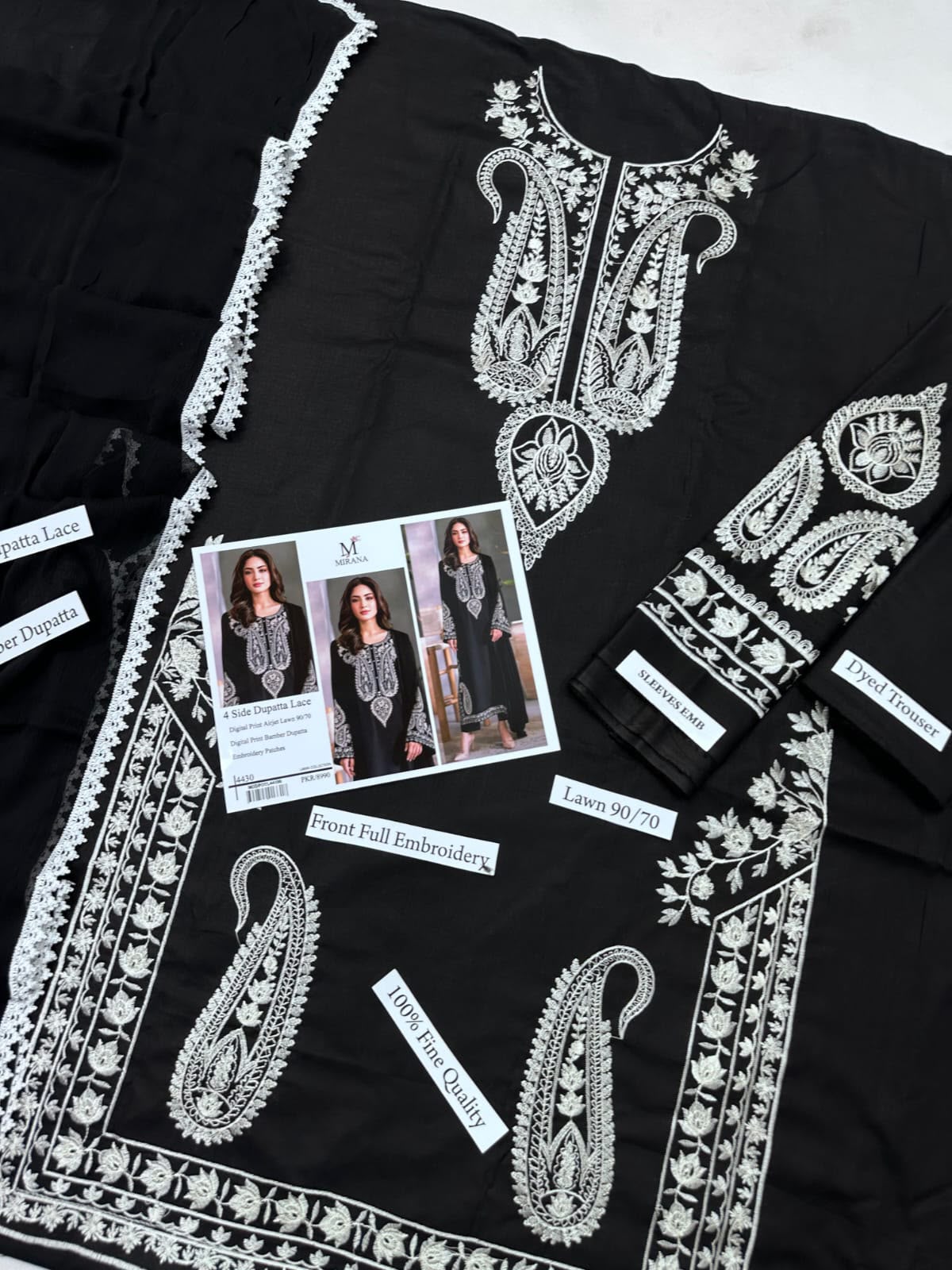 MIRANA Black Lawn Suit – Dupatta & Trouser Detail