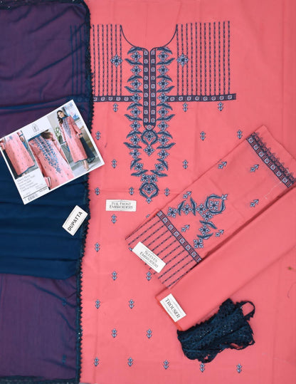 SAPPHIRE Lawn 3PC Heavy Embroidered Suit – Red & Navy Blue – Lawn Collection 2026