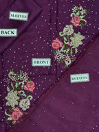Raw Silk Sequence Adda Work Suit - Purple Flat Lay All Pieces with Labels
