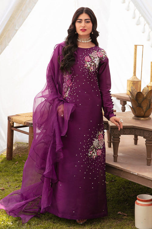 Raw Silk Sequence Adda Work Suit - Model Full Length Outdoor View
