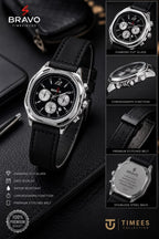 Bravo Timepieces Watch - Silver Black Leather Strap